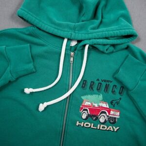 Ford Bronco Holiday Graphic Zip Up Hoodie Green Mens XS Christmas Tree Car